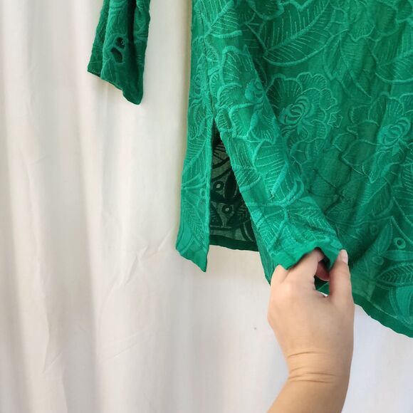 Anthropologie Akemi + Kin Kelly Green Eyelet Embroidered Tunic Top Blouse Boho - Picture 5 of 13